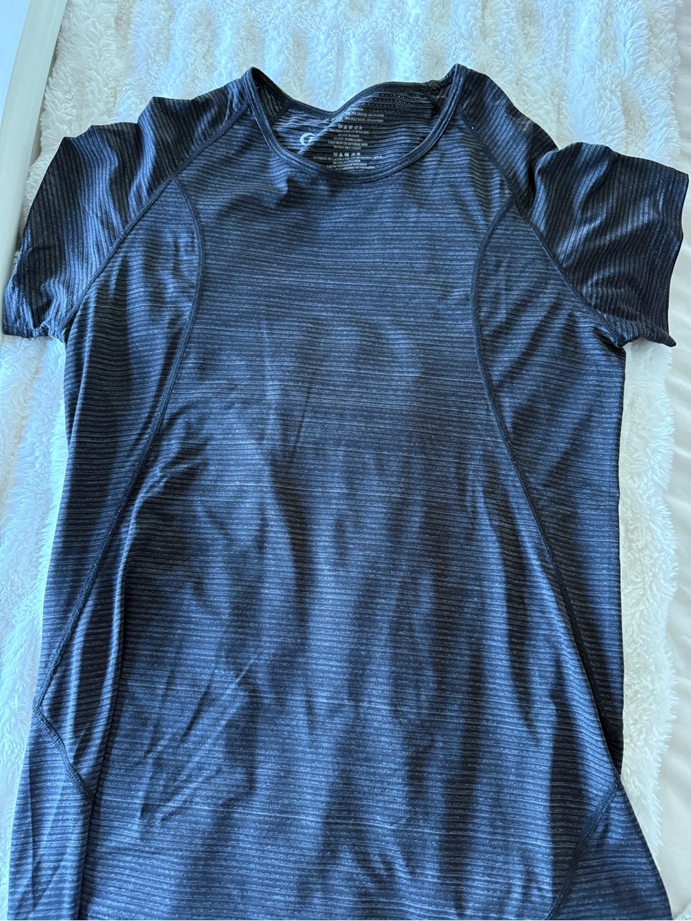 ZYIA Black Short Sleeve Performance Tee - Subtle Stripe